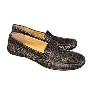 Van Eli Womens 8.5 A Black Slip-On Loafers Geometric Pattern Leather Sole Preppy
